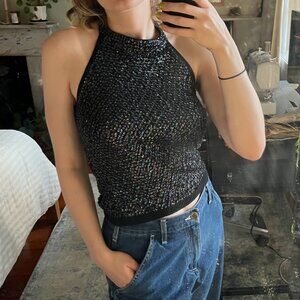 Bebe sequined wool halter top